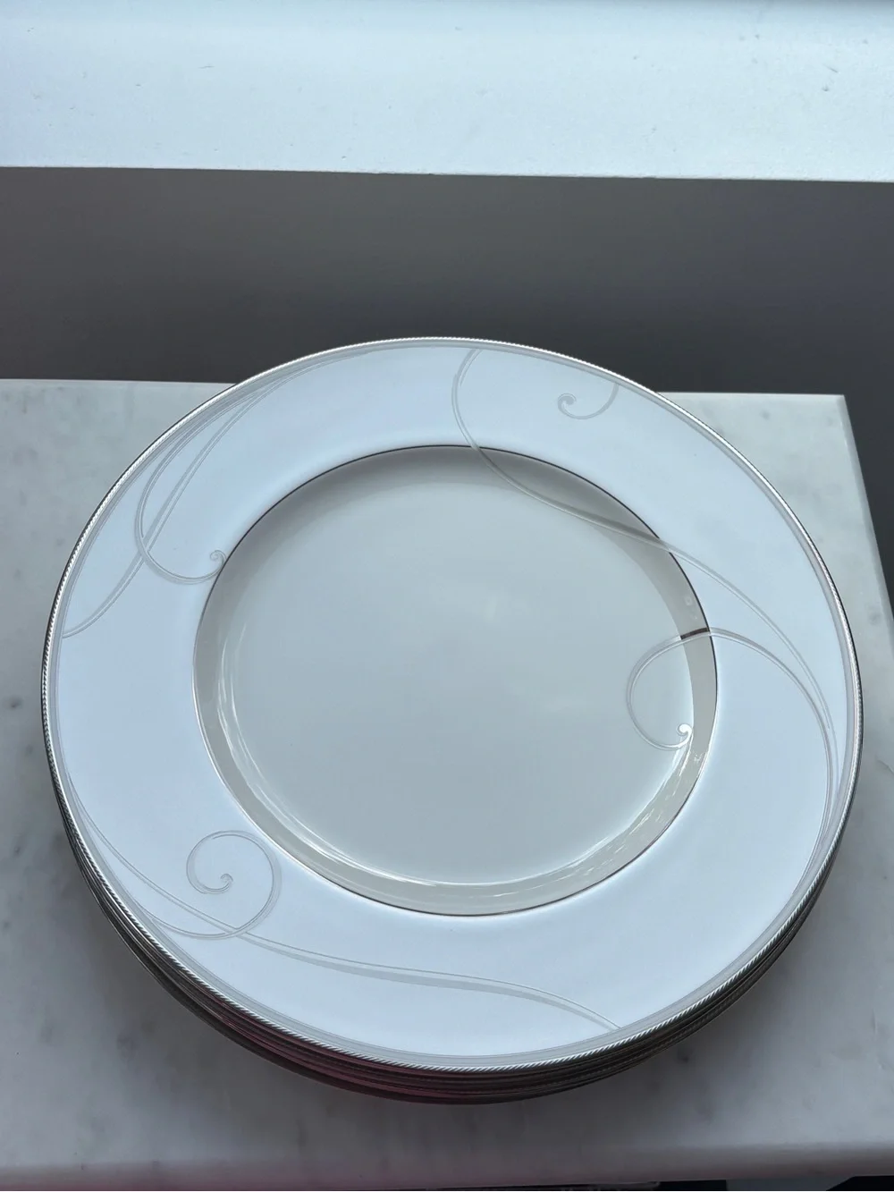 Noritake Platinum Wave 9317 Set of 4 ~9” Plates Fine Porcelain Platinum